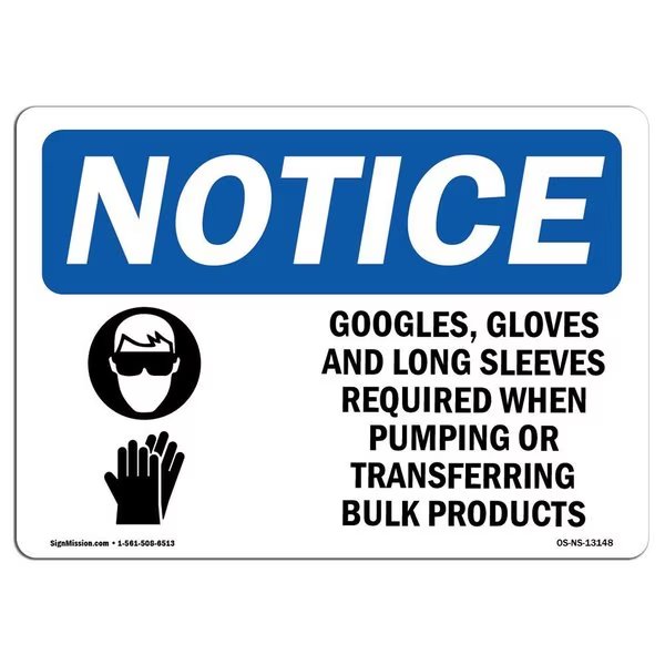 OSHA Sign, Goggles Gloves And Long Sleeves With Symbol, 10in X 7in Aluminum, 10